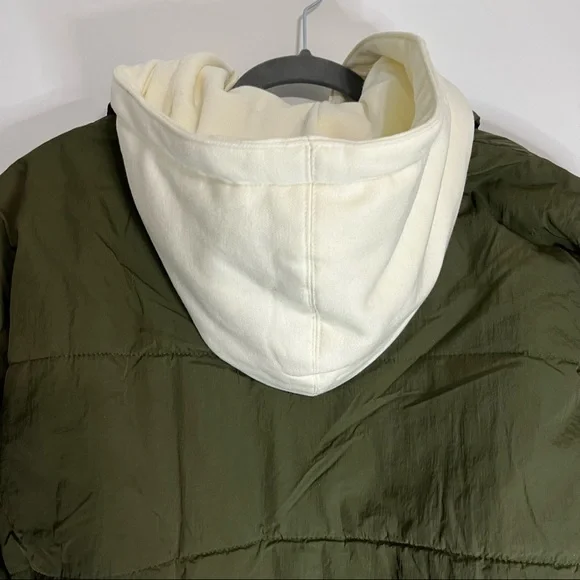 25) NWT BLANK NYC Olive Green & Cream Hooded Quilted Tie Waist Puffer Jacket MED - Picture 10 of 14